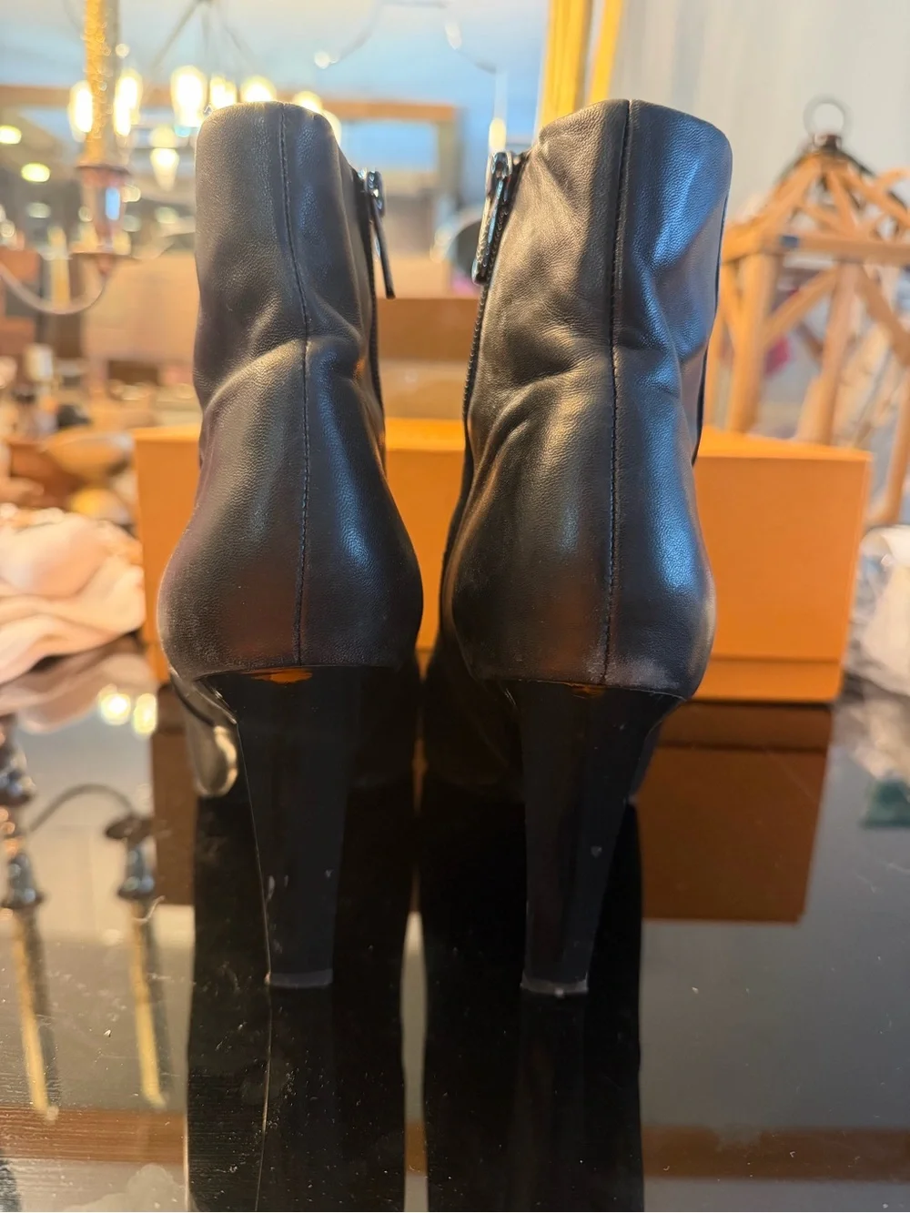 Franco Sarto Black Leather Pointed Toe Stiletto Ankle Boots size 9